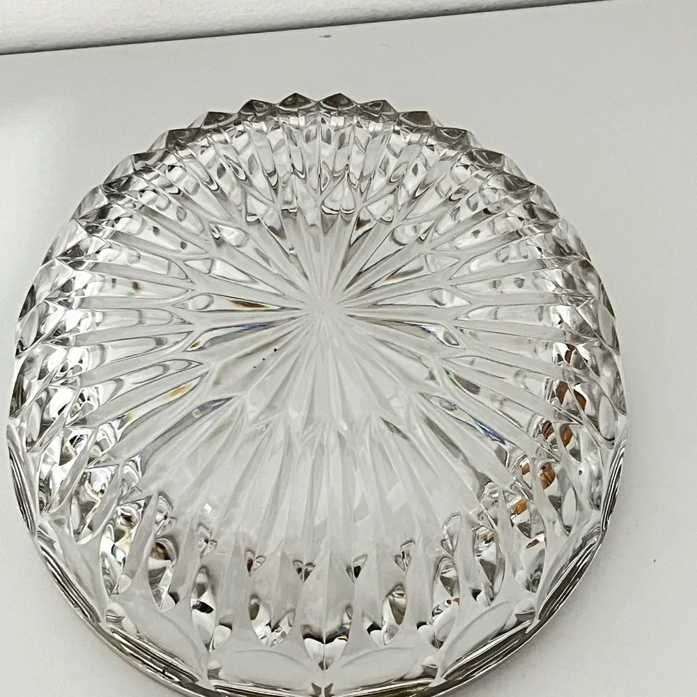 Leonard Crystal Crystal Serving Bowl 8 Inch Clear Silver Rim Cut Glass Decor